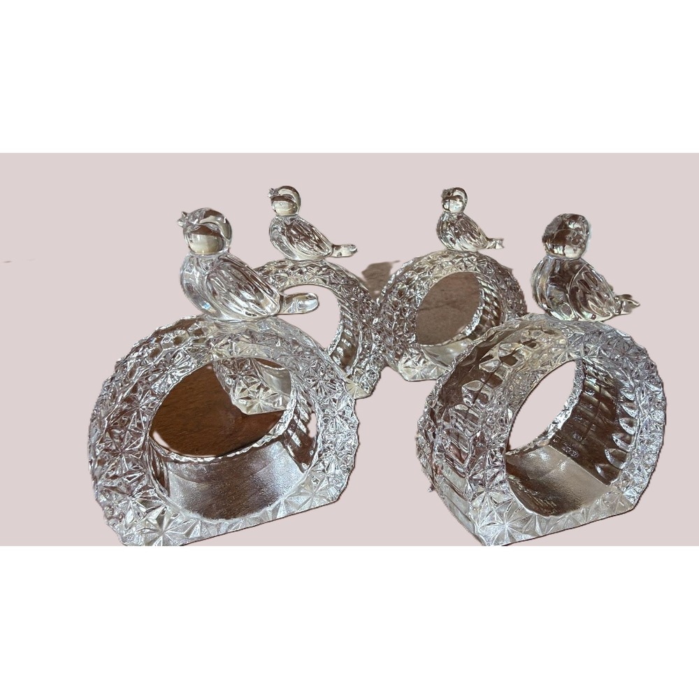 Hofbauer Byrdes Napkin Rings Set of 4 Vintage Crystal Bird West Germany